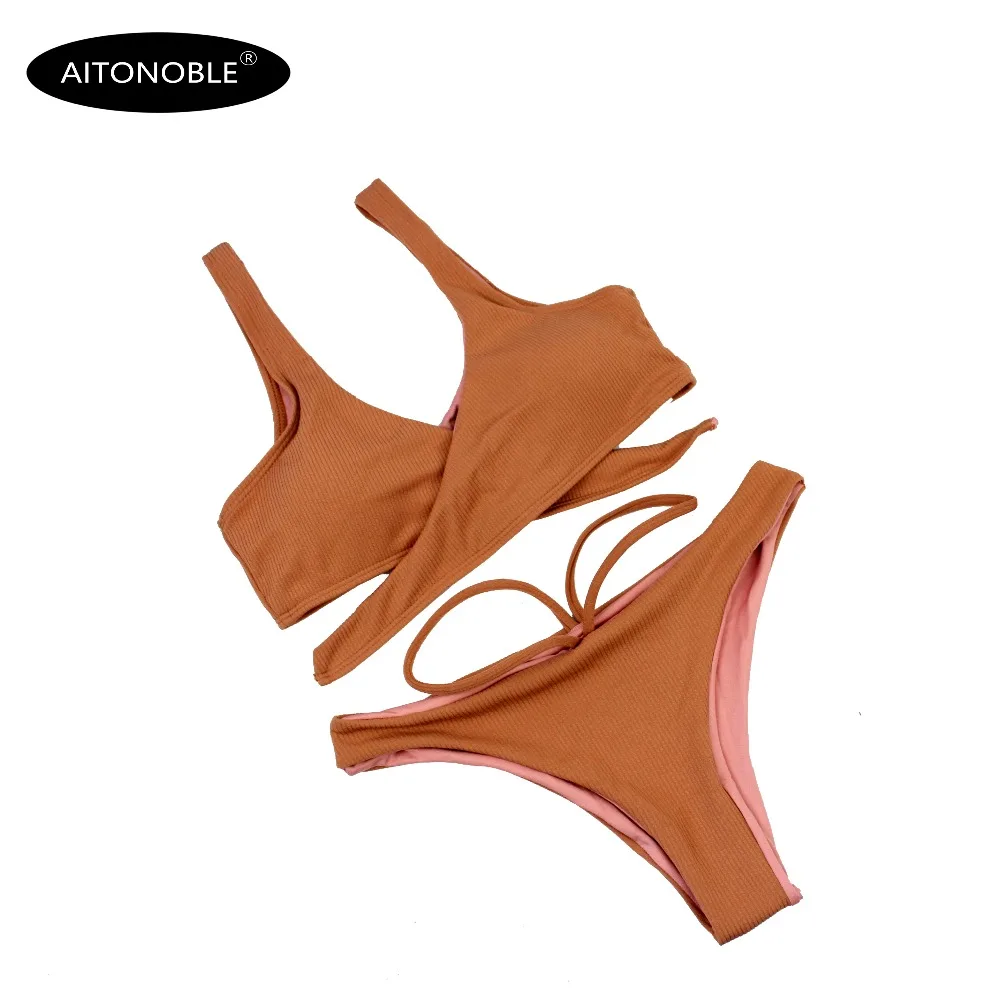 

2019 WOMEN BIKINI FASHION RIBBON FABRIC TWEO PIECES SWIMWEAR FRONT TIES BRAZILIAN BEACHWEAR