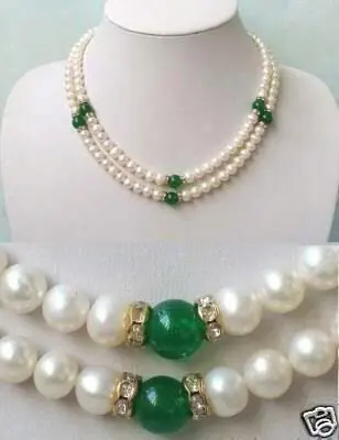 

charming 7-8mm White Pearl AND GREEN JADE NECKLACE