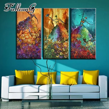 

FULLCANG diy 3pcs/set diamond embroidery abstract dancer triptych mosaic painting full square/round drill wall decor FC1141
