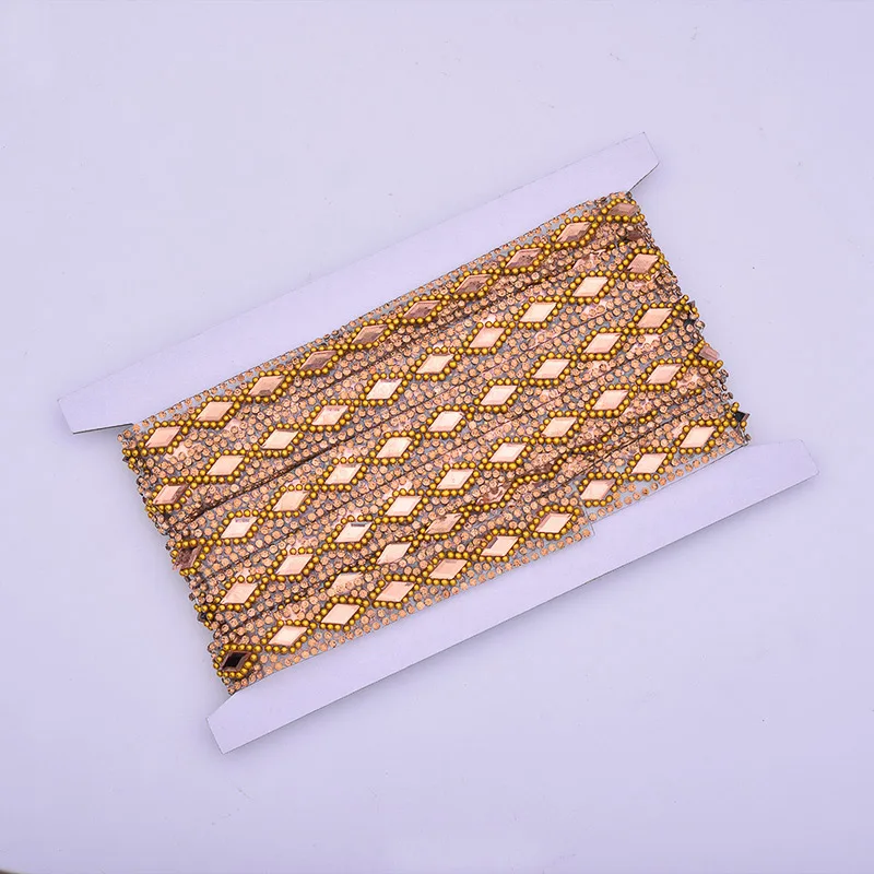 JUNAO 5 ярдов* 15 мм прозрачный белый исправление стразы ткань цепи стекло Отделка Свадебная аппликация со стразами кристалл сетки окантовка для одежды - Цвет: Brown Rhombus