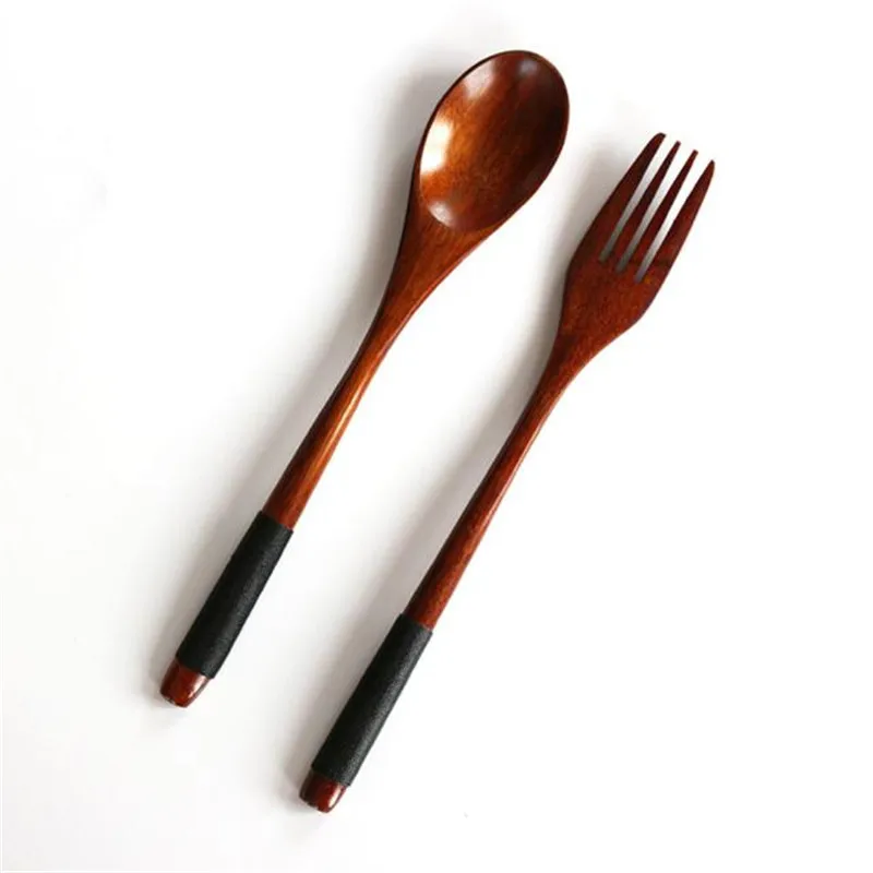 

2PC Western Tableware Wood Fork Spoon Dessert Set Retro vintage style Fruit Serving Children Food Utensi scoop supply 2018 Hot