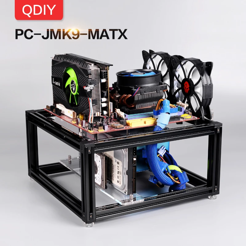QDIY PC-JMK9 персонализированный MicroATX открытый алюминиевый сплав блок с водяным охлаждением платформа компьютер ПК Рамка