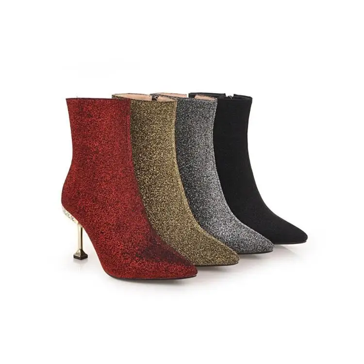 

MoBeiNi Women's shoes autumn and winter boots stiletto high heel boots waterproof platform pointed women's boots Sequined Cloth