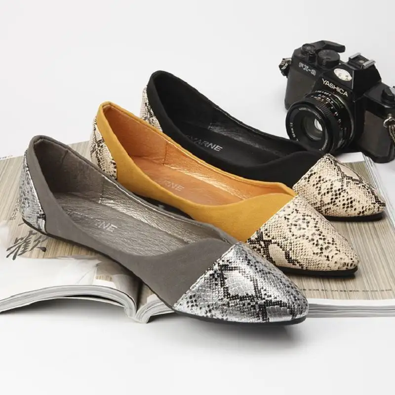 

Women Shoes Hot Selling Yellow Pointed Toe Woman Flats Slip On Pointed Toe Snake Print Mixed Color Zapatos De Hombre Size 35-41