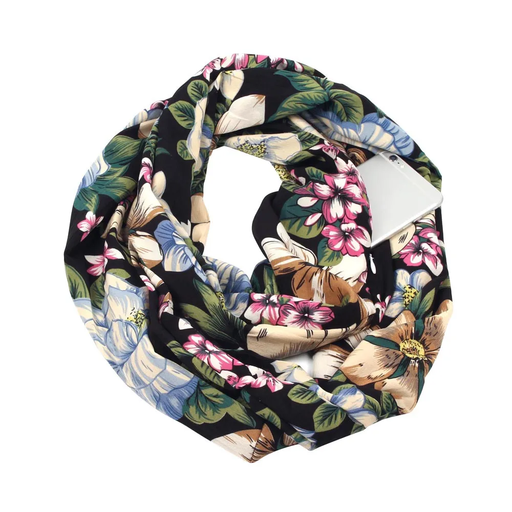 2018 зимний шарф для женщин печати Кабриолет Бесконечность карман петли на молнии шарф с карманом 50*180 см
