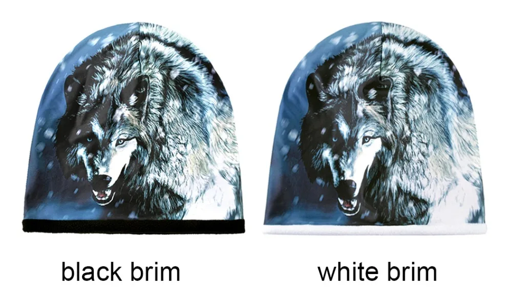 Skullies Beanie Men Wolf Slouch Winter Autumn Knit Hat Warm Fleece Lining 3D Print Ski Accessory Soft Casual Outdoor Headwear (4)