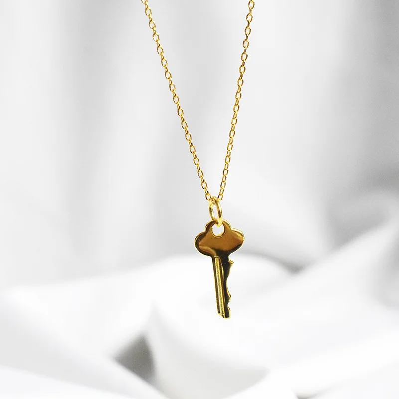 925 Sterling Silver Key Pendant Necklaces for Women Gold Chain Charms
