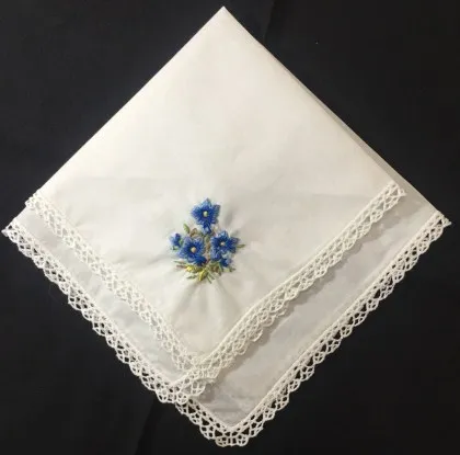 Набор из 12 Свадебные носовые платки белый хлопчатобумажные носовые платки с Кружево окантовкой и цвет вышитые носовой платок с цветочным