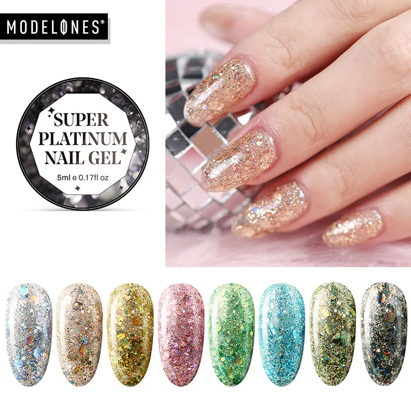 Modelones Platinum УФ гель для ногтей супер Сияющий Блестящий светодиодный лак