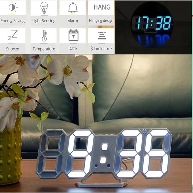 3D led многофункциональные настенные часы Современный цифровой ночник Настенный