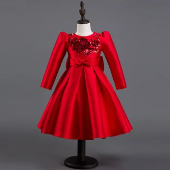 

New Children Clothing Autumn Wedding Flower Girls Dress Long Sleeve Kids Princess Birthday Party Dresses Child Costume Clothes