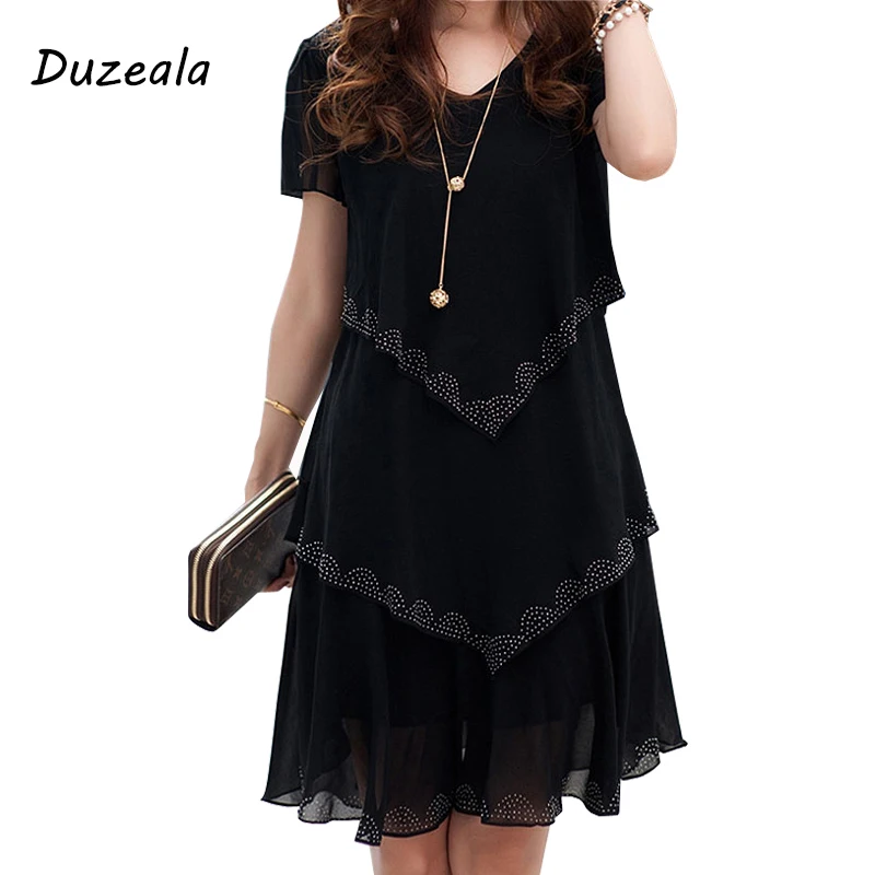 

5XL Plus Size Women Clothing 2018 Chiffon Dress Summer Dresses Party Short Sleeve Casual Vestido De Festa Blue Black Robe Femme