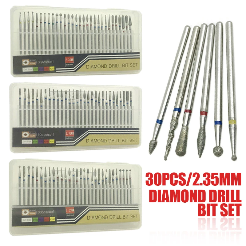 30pcs/set Diamond Nail Drill Bit Cuticle Manicure Pedicure Diamond Milling Cutter Cleaning Tool