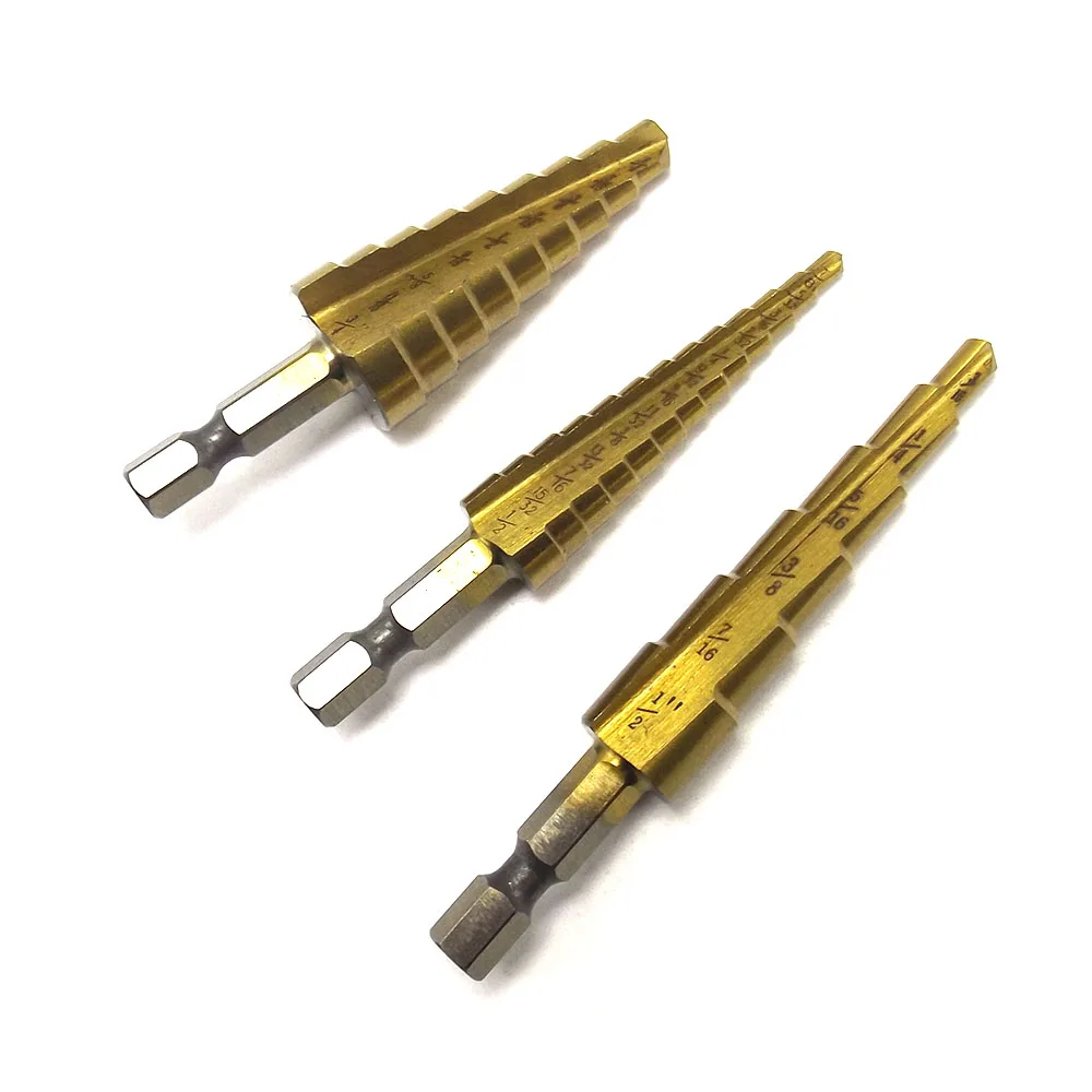 

HSS Titanium Coated Straight Flute Step Drill Bits Essential Hardware Tool Pagoda Drill Bit Set wood tool brocas para metal Tool