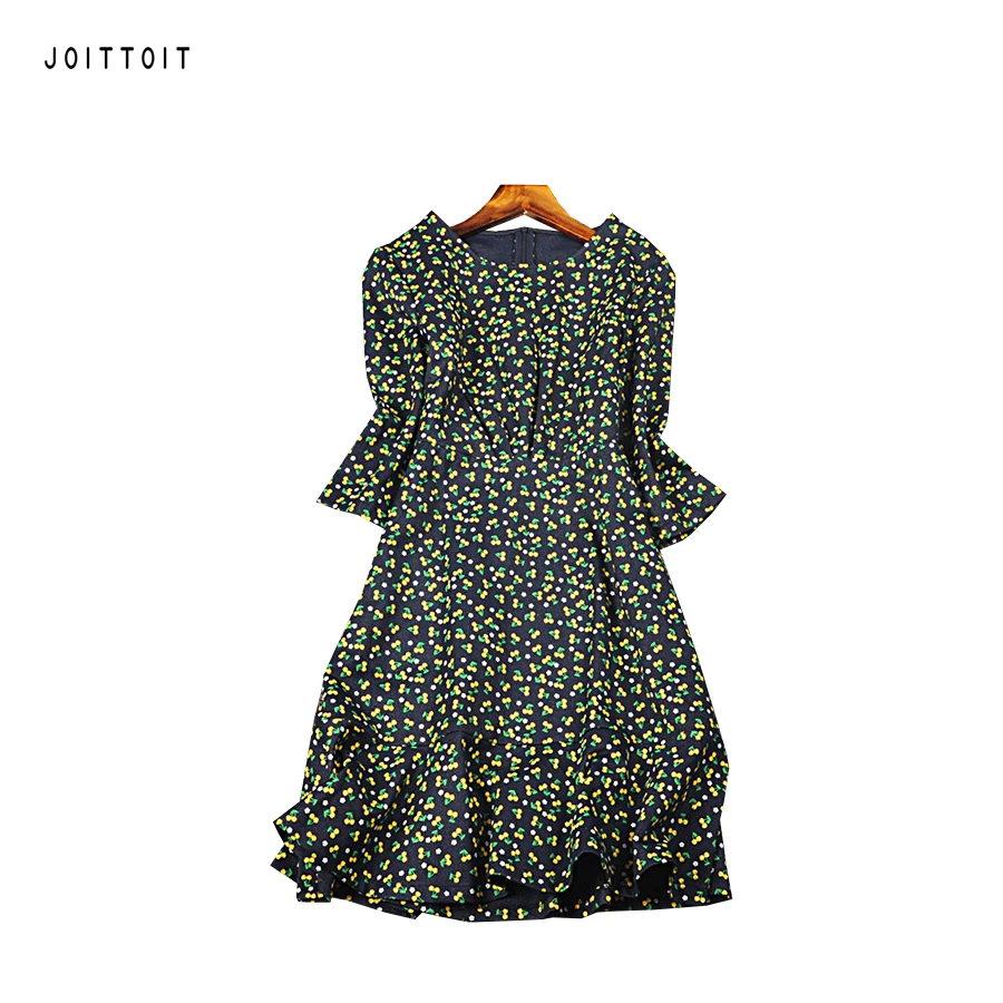 Women Autumn Dress Office Ladies Floral Print Black A Line Dress Three Quarter Sleeve Plus Size Empire Slim Dress plus-floral-dress : image Women Autumn Dress Office Ladies Floral Print Black A Line Dress Three Quarter Sleeve Plus Size Empire Slim Dress plus-floral-dress