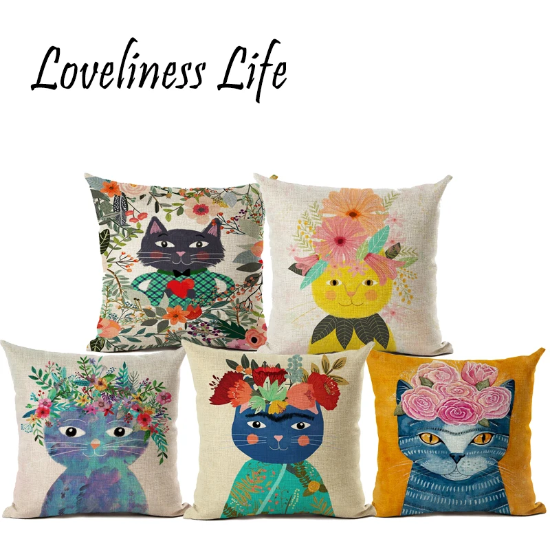 Винтажная Цветочная наволочка кошка подушка для автомобиля диван сиденье евро