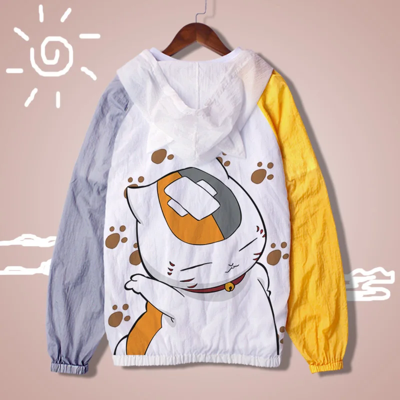

Anime Natsume Yuujinchou Sun Protective jacket Ultralight Anti-UV thin Windbreaker Summer Kawaii cute Cat Print coat A62106