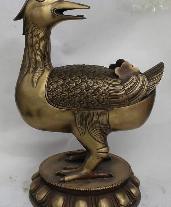

13"Chinese China Bronze Beautiful swan cyprinoid Statue Incense Burner Censer