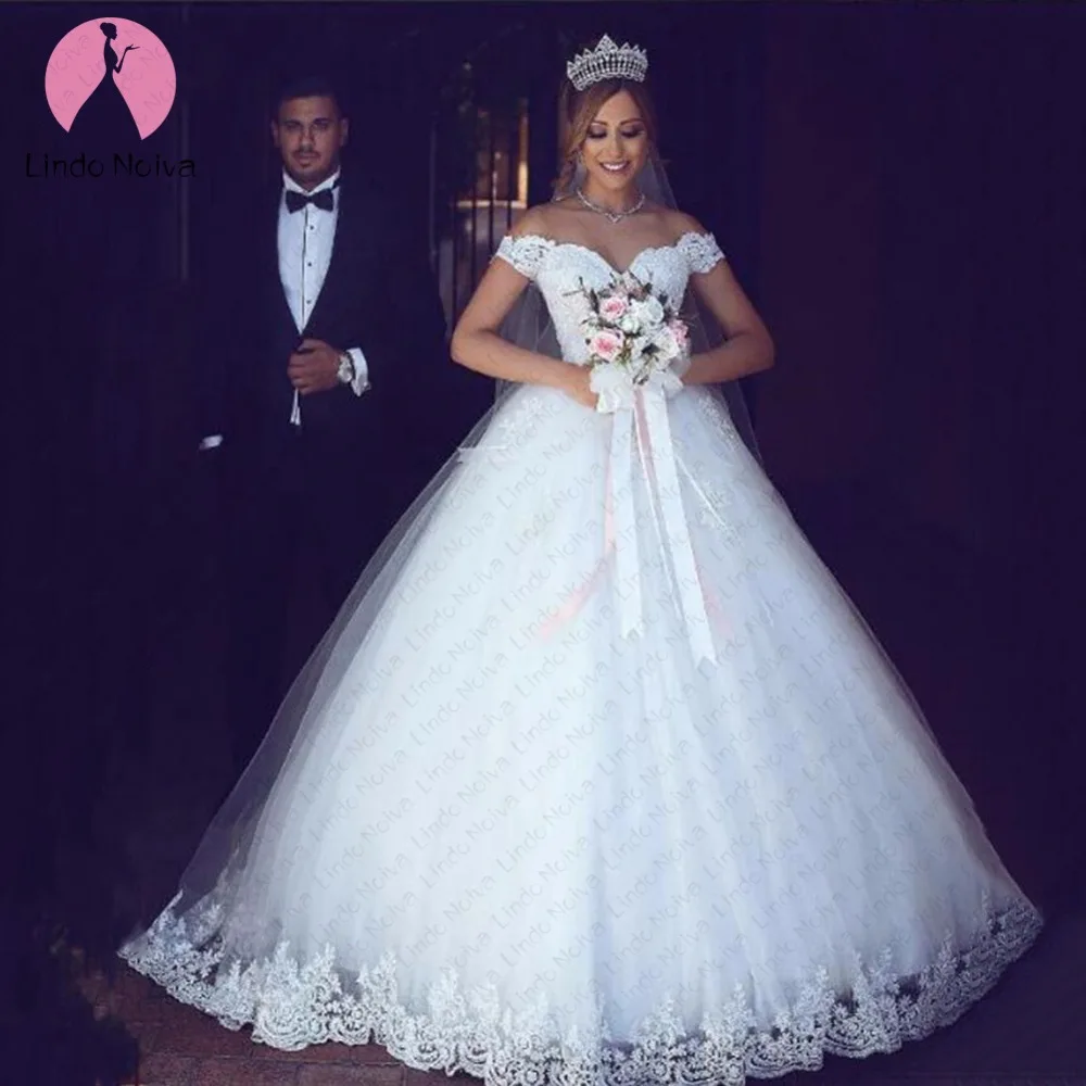 Vestido De Noiva White Lace Appliques Ball Gown Cheap Wedding
