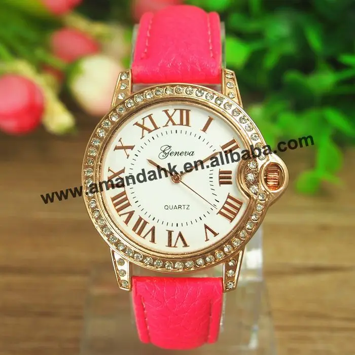 

New Fashion Geneva Leather Wristwatch Ear Shape Analog Casual Quartz Watches Women Rhinestone Dress Watch QC passed