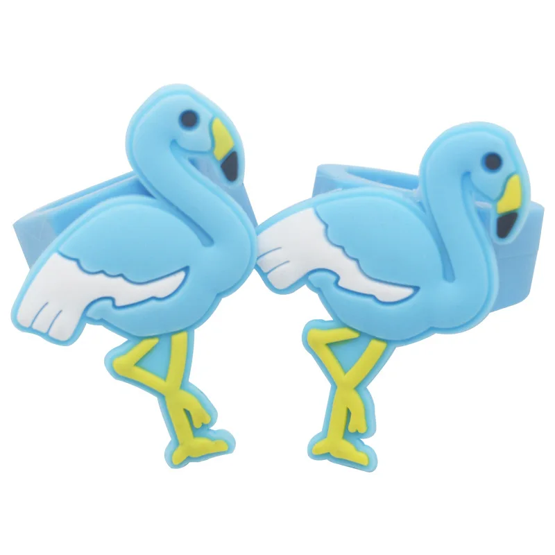 6pcs Silicone Cartoon Flamingo Finger Rings Jewelry Toys for Hawaiian Party Decoration Wedding Birthday Kids Gifts