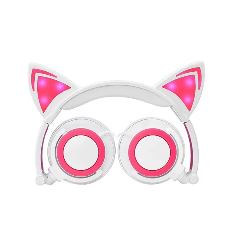 Renensin складные мигающие светящиеся кошачьи наушники, игровая гарнитура, наушники со светодиодный светильник для ПК, ноутбука, компьютера, мобильного телефона - Цвет: Pink add white