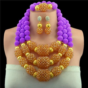 

Amazing Purple Champagne Nigerian Wedding Crystal Beads Jewelry Set Handmade Carved Bridal Jewelry Set 2017 Free Shipping
