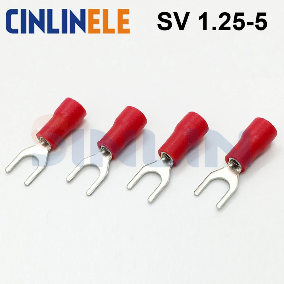 50pcs Crimp Terminal SV 1.25 5 AWG22 16 0.25 1.65mm^2 Crimp Fork Spade