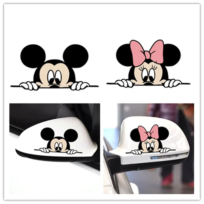 

Funny Car Sticker Cute Mickey Minnie Peeping Cover Stripe Cartoon Rearview Mirror Decal for Moto Volkswagen Ford