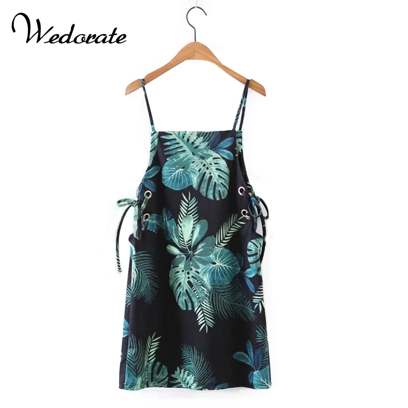 Buy Cheap Wedorate Summer Style Women's Dresses Tropical Flower Print Mini Beach Dress for Women Sexy Spaghetti Strapped Dress RA5388