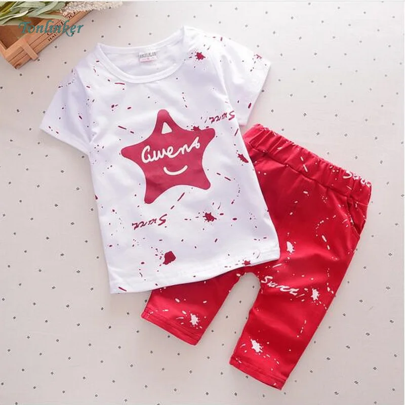 

Tonlinker Summer Chidren Boy Clothes Star Printed Kids Cotton Shorts Pajamas set Child Casual Sport Suits