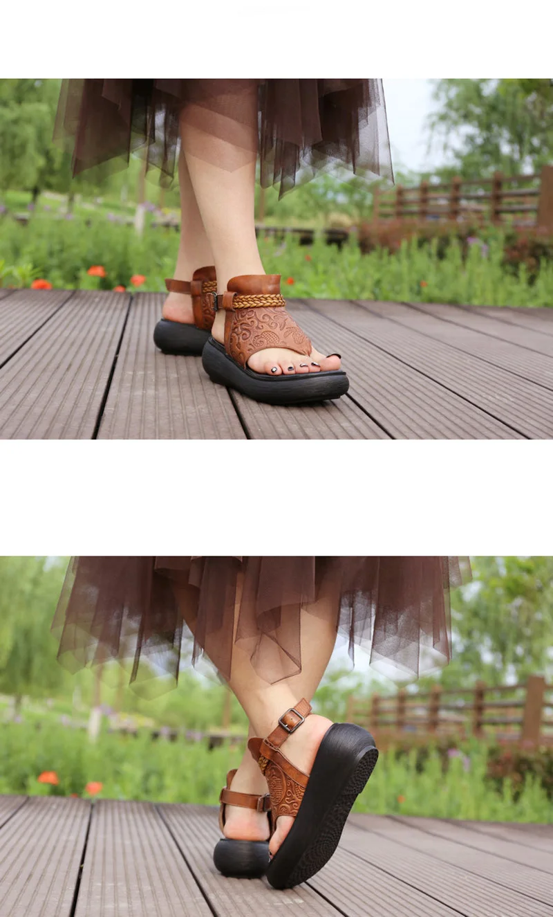 Летние женские босоножки; обувь на толстой подошве и каблуке; повседневная кожаная обувь; Женские ботинки в римском стиле с индивидуальным носком