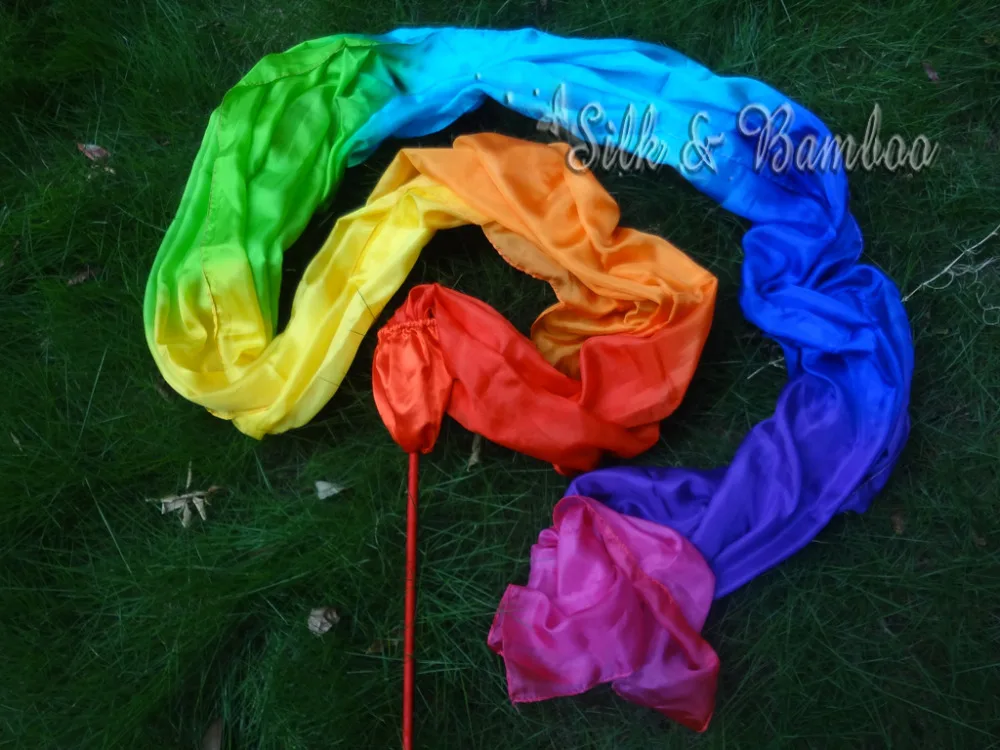 

rainbow, 1 piece 4m*0.9m(157"*35") worship throw streamer, wooden or Acrylic sticks+real silk!