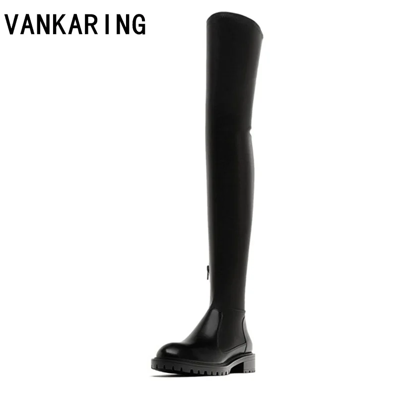 Beste Merk schoenen vrouwen over de knie hoge laarzen zacht leer rijden slanke dij hoge laarzen zwart herfst winter laarzen vrouwen jurk schoen