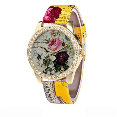 2019 Топ бренд Роскошные наручные часы женские с розовым узором Leater браслет часы новый дизайн модные повседневные часы со стразами Relojes