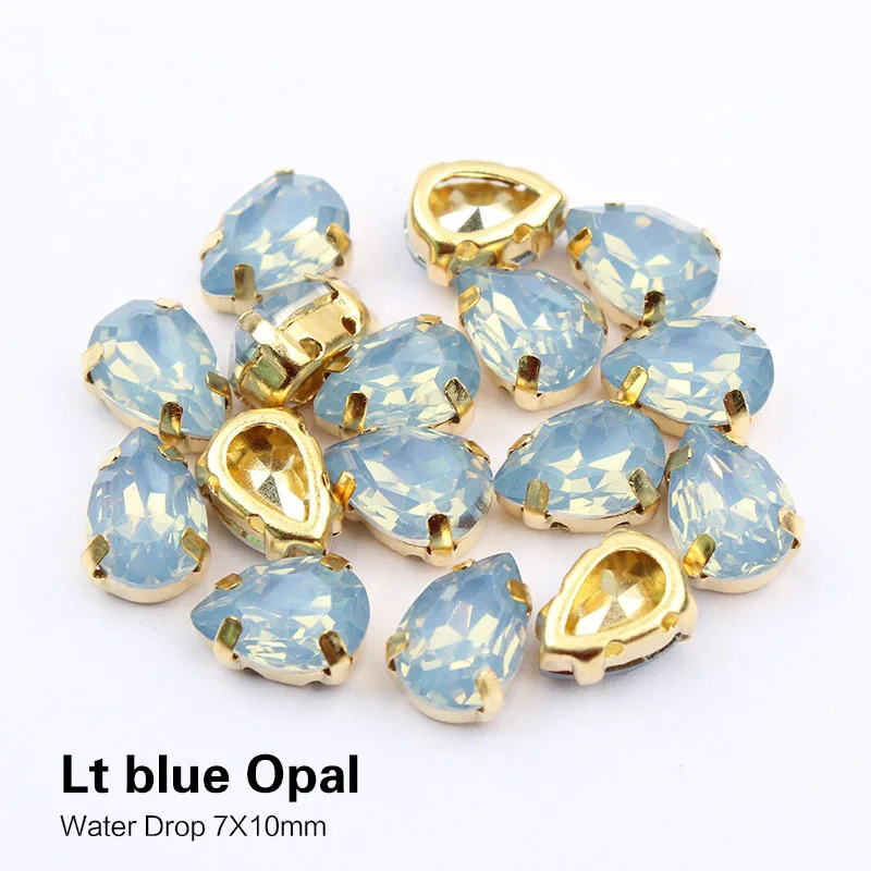 Lt Blue opal Падение 7x10 мм Пришивные полимерные Стразы 50 шт. смешанные цвета опал для gament - Цвет: Lt Blue opal