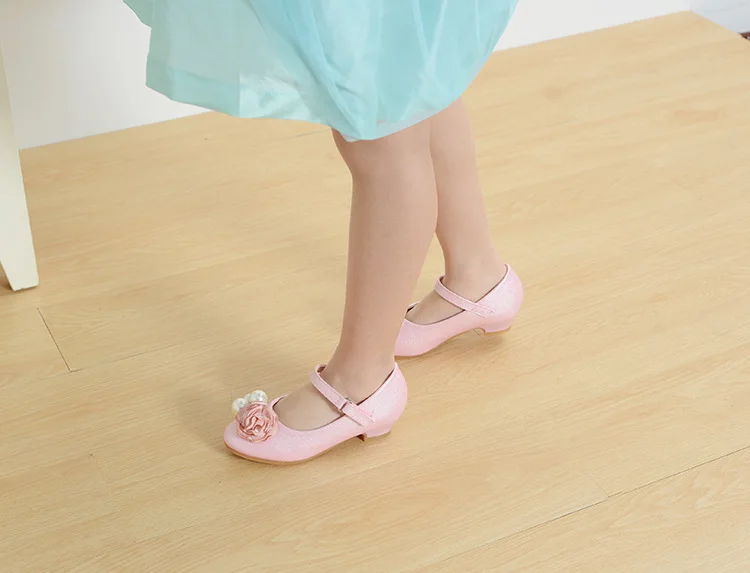 Sapatos de Couro para Meninas Rosa das Meninas Sapatos de Festa para as Crianças Sapatas da Princesa Calçados Infantis Primavera Alta-salto Alto Pérola Ocasional 2020 22 Sapatos de couro