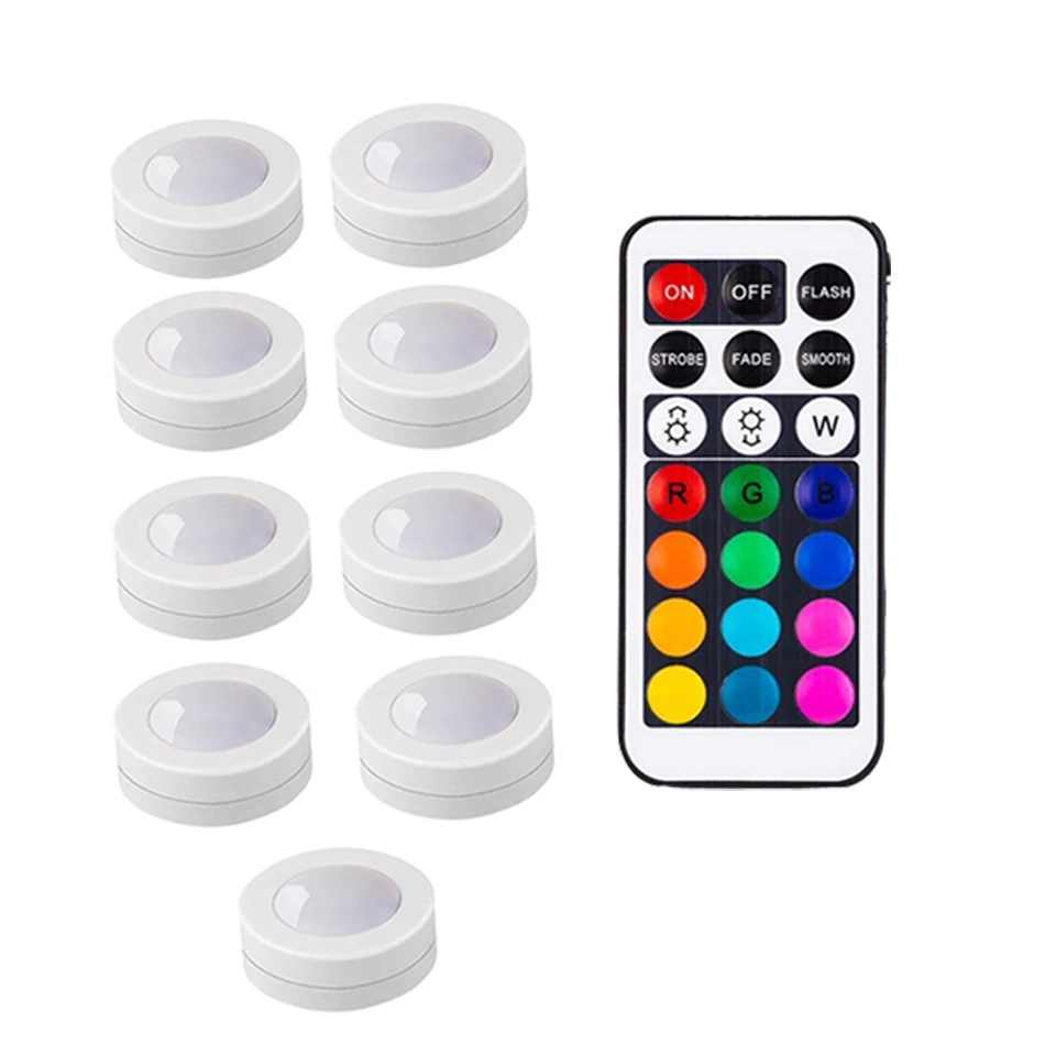 9 lamp 1 controller Датчик касания с регулируемой яркостью под шкафом света RGB Светодиодные шайбы Прожекторы для шкафа витрина кухонный шкаф Прихожая Ночная лампа - Цвет: 9 lamp 1 controller