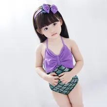 Toddler Baby Girl Mermaid Swimwear Kids Girls Summer Beach Cosplay Swimsuit+Headband 2Pcs Children Cute Fashion Bath Suit 12M-6Y