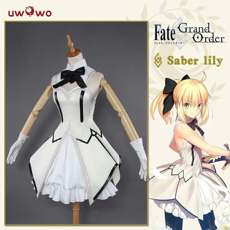 

UWOWO Anime Saber Lily Costume Cosplay Dress Fate Stay Night Fate Zero White Dress Carnival Halloween Costume Women Dress