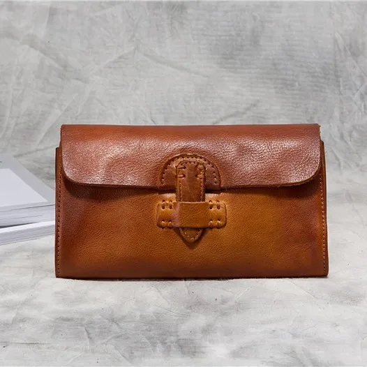 Brown SIMLINE кошелек из натуральной кожи для женщин и мужчин, Воловья кожа, винтажный Повседневный длинный клатч ручной работы, кошельки, кошелек, клатчи для мужчин и женщин - Цвет: Brown