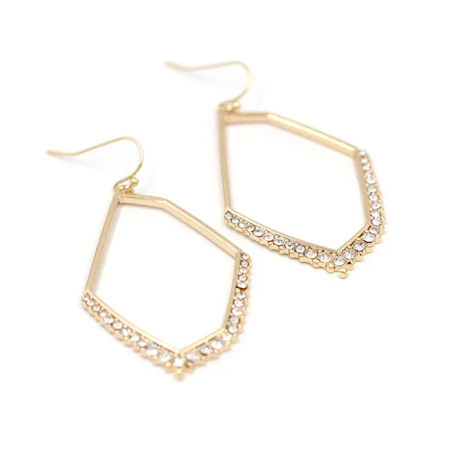 

2019 New Brand Irregular Hollow Out Alloy Drop Earrings Crystal Stone Pave Geometric Dangle Earrings For Women Fashion Jewelry