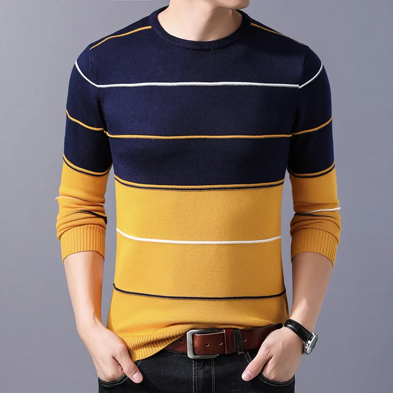 2020 Casual Men's Sweater O Neck Striped Slim Fit Knittwear Autumn Winter Mens Sweaters Pullovers Pullover Men Pull Homme M 3XL