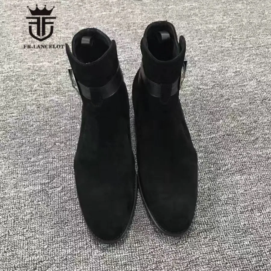 Винтажные классические замшевые черные ботинки Wyatt ручной работы из натуральной кожи на средней танкетке размера плюс 46; роскошные мужские ботинки челси ручной работы для сцены