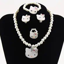 Детское ожерелье принцессы для маленьких девочек с кристаллами KT Cat, ожерелье с имитацией жемчуга и бусин, комплект ювелирных колец, детские подарки на Рождество