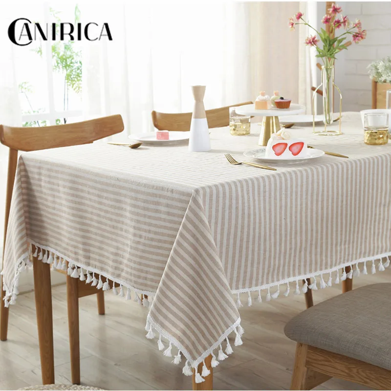 

Tablecloth With Tassel Table Cloth Modern Linen Table Cover For Kitchen Home Decoration Nappe De Table Rectangulaire Stripes