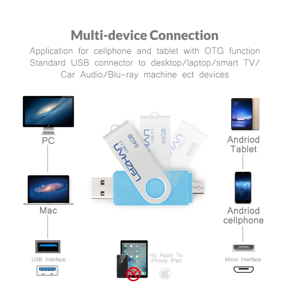 USB флеш накопитель LEIZHAN для Samsung Galaxy S7/S6/S5/S4/S3/Xiaomi/Meizu/HTC/Nokia/Moto/Huawei 128 ГБ 64 32 16 8 Гб|USB