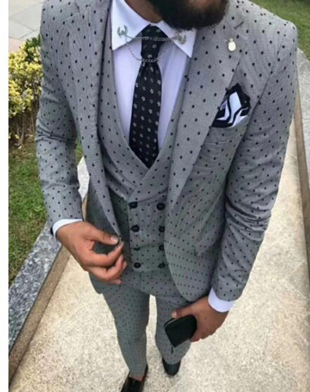 

Mens suits Wave point Three Pieces Men Dress Suits Casual Commuter office business suits For Wedding(Blazer+Vest+Pants)