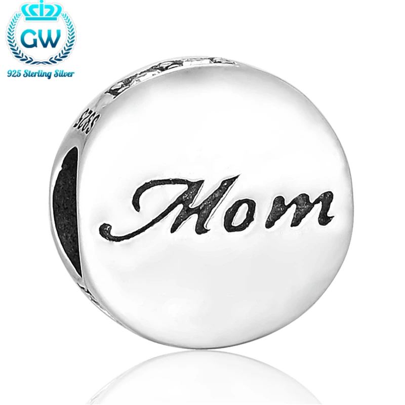 

925-Sterling-Silver Mom Charm Round Beads For Jewelry Making Luxury Bracelet For Women 2016 Mother'S Day GW Brand X090B-25