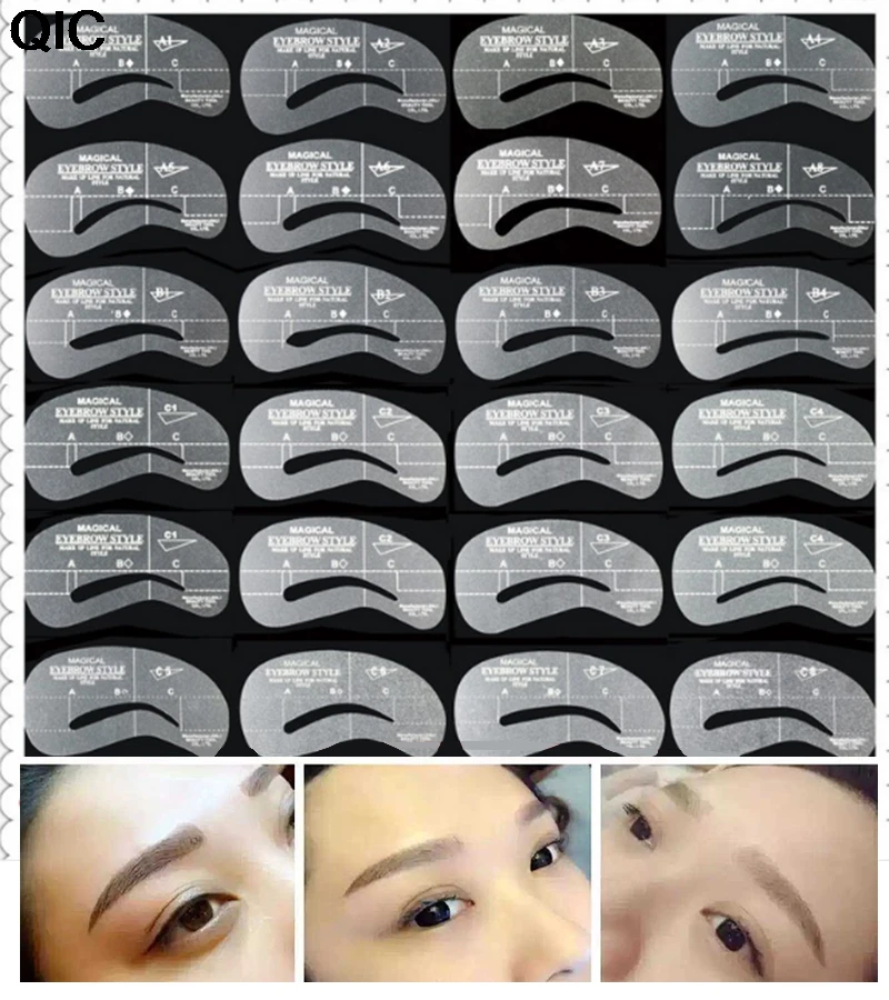 QIC 24 шт./компл. Pro трафарет для бровей многоразового использования набор бровей рисунок «сделай сам» направляющий Стайлинг формирующий уход шаблон для макияжа глаз набор красоты